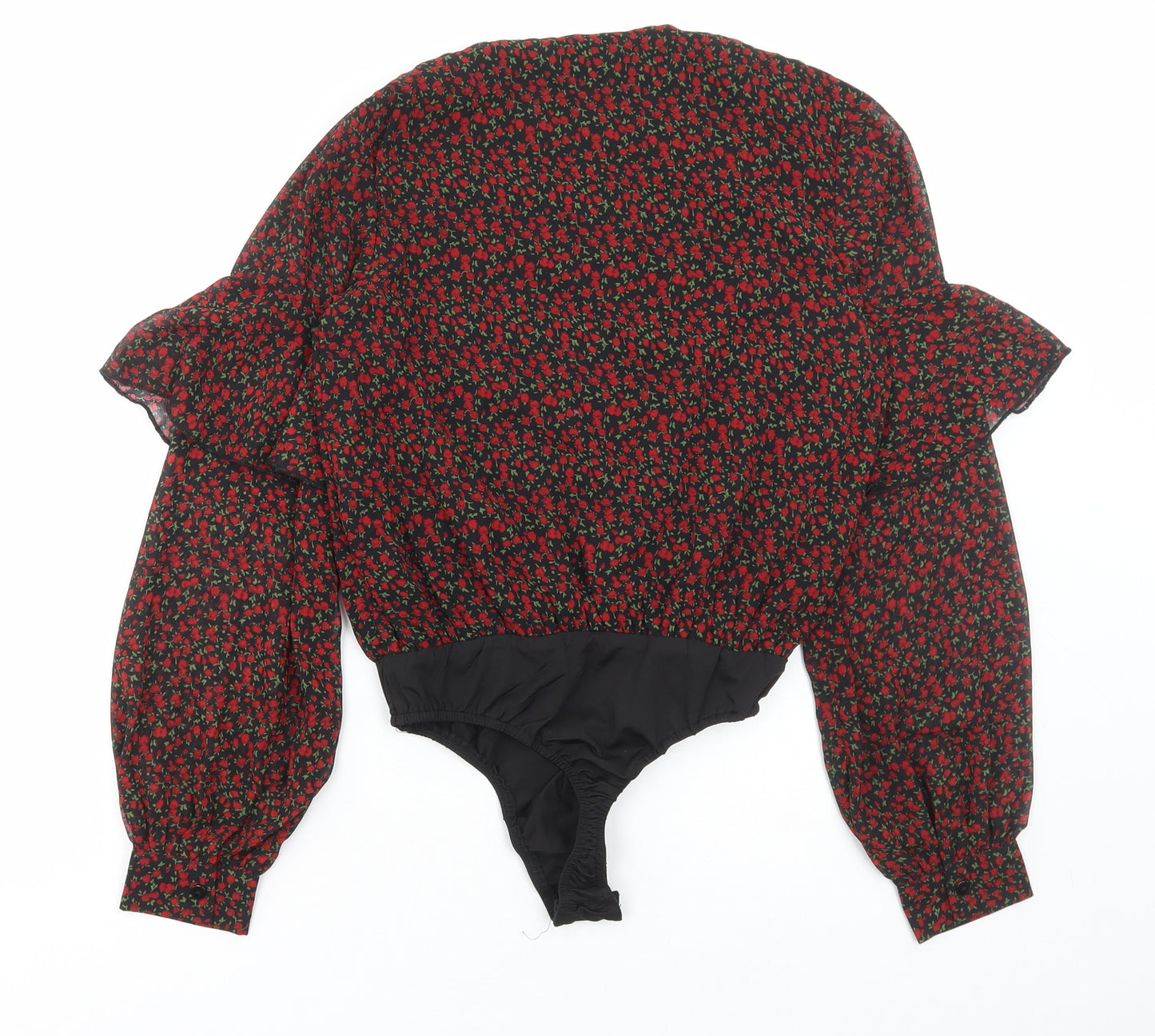 Missguided Womens Black Floral Polyester Bodysuit One-Piece Size 8 Pullover