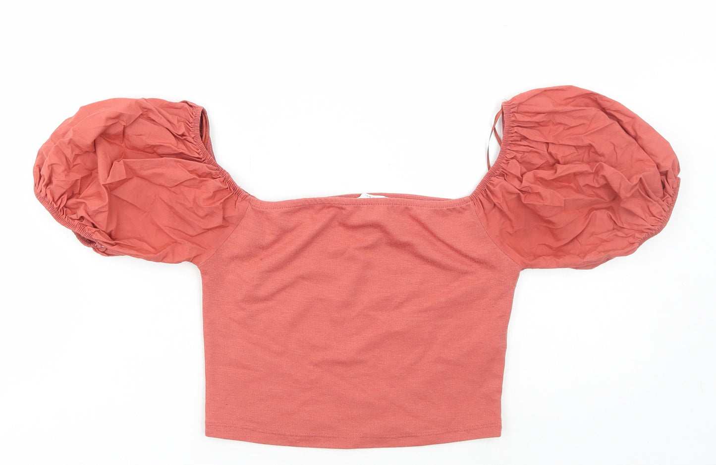 Zara Womens Orange Cotton Cropped T-Shirt Size M Square Neck