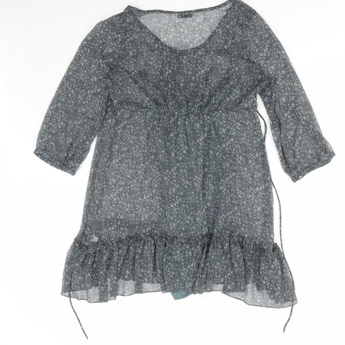 Marks and Spencer Womens Green Floral Cotton Basic Blouse Size 12 V-Neck
