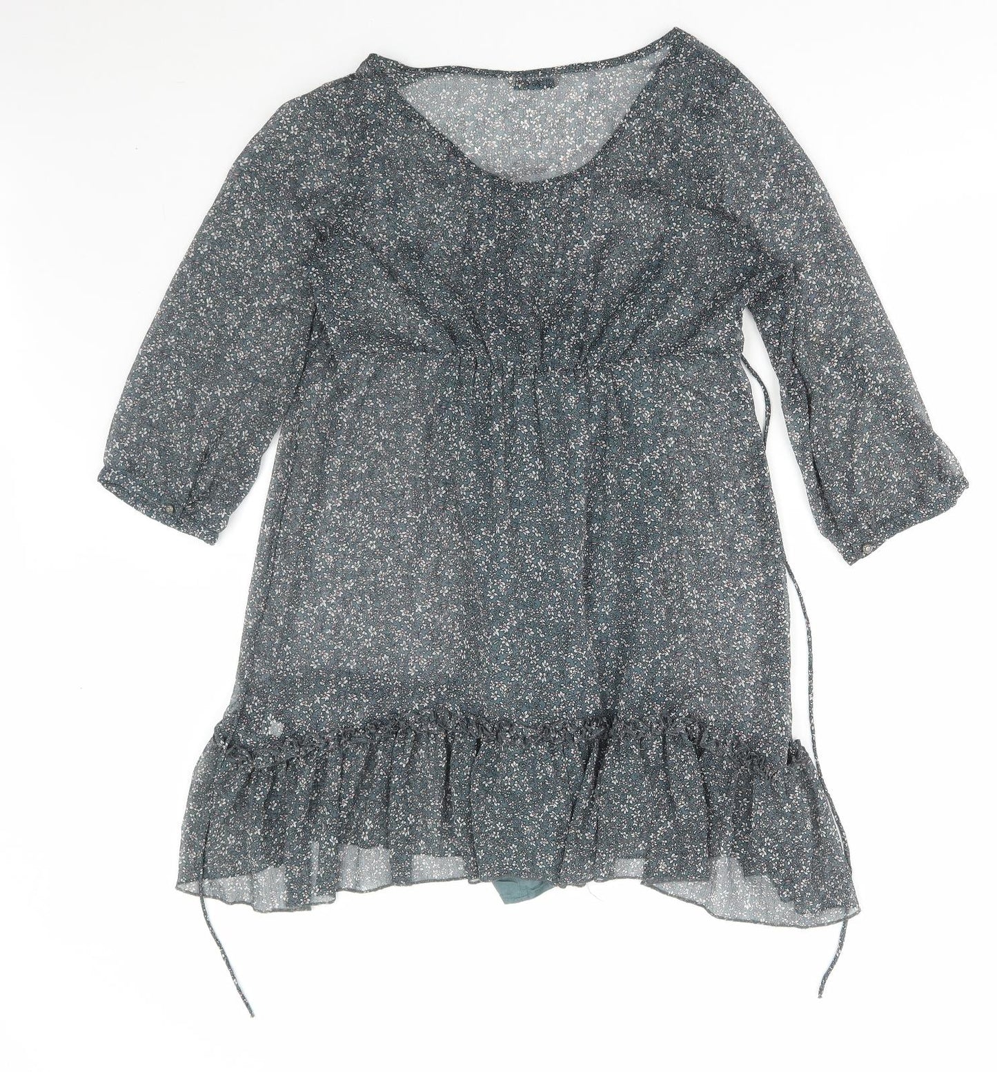 Marks and Spencer Womens Green Floral Cotton Basic Blouse Size 12 V-Neck
