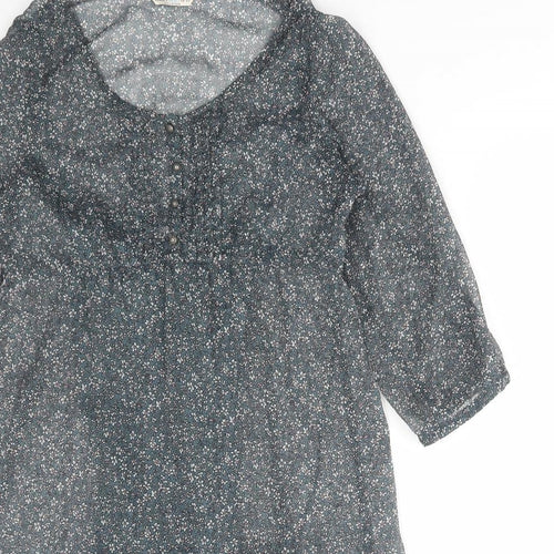 Marks and Spencer Womens Green Floral Cotton Basic Blouse Size 12 V-Neck