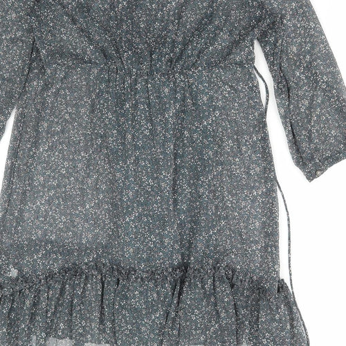 Marks and Spencer Womens Green Floral Cotton Basic Blouse Size 12 V-Neck