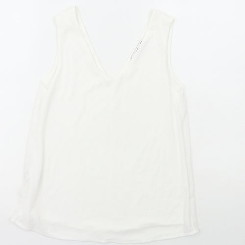 MNG Womens White Polyester Basic Tank Size XS V-Neck