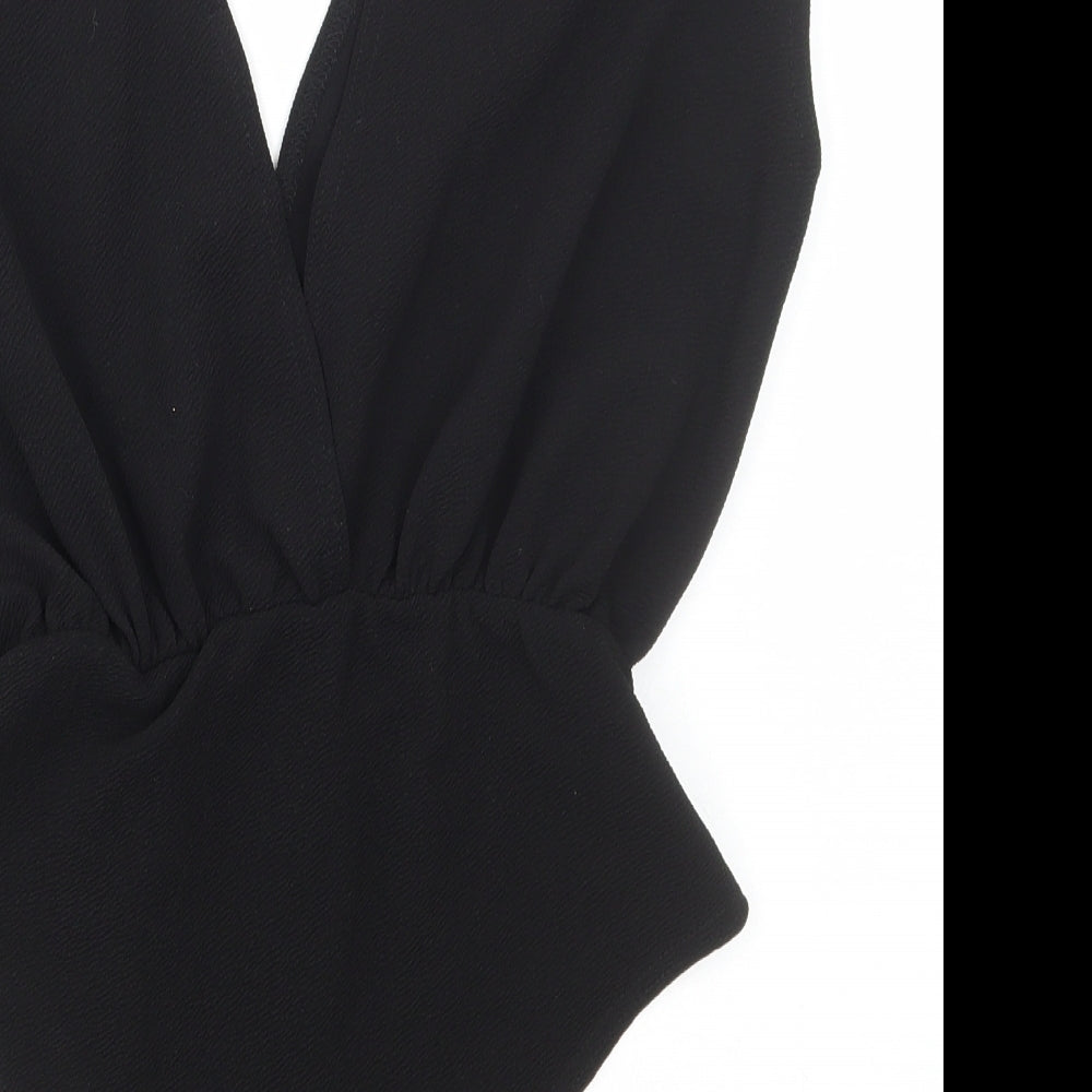 Boohoo Womens Black Polyester Bodysuit One-Piece Size 12 Snap