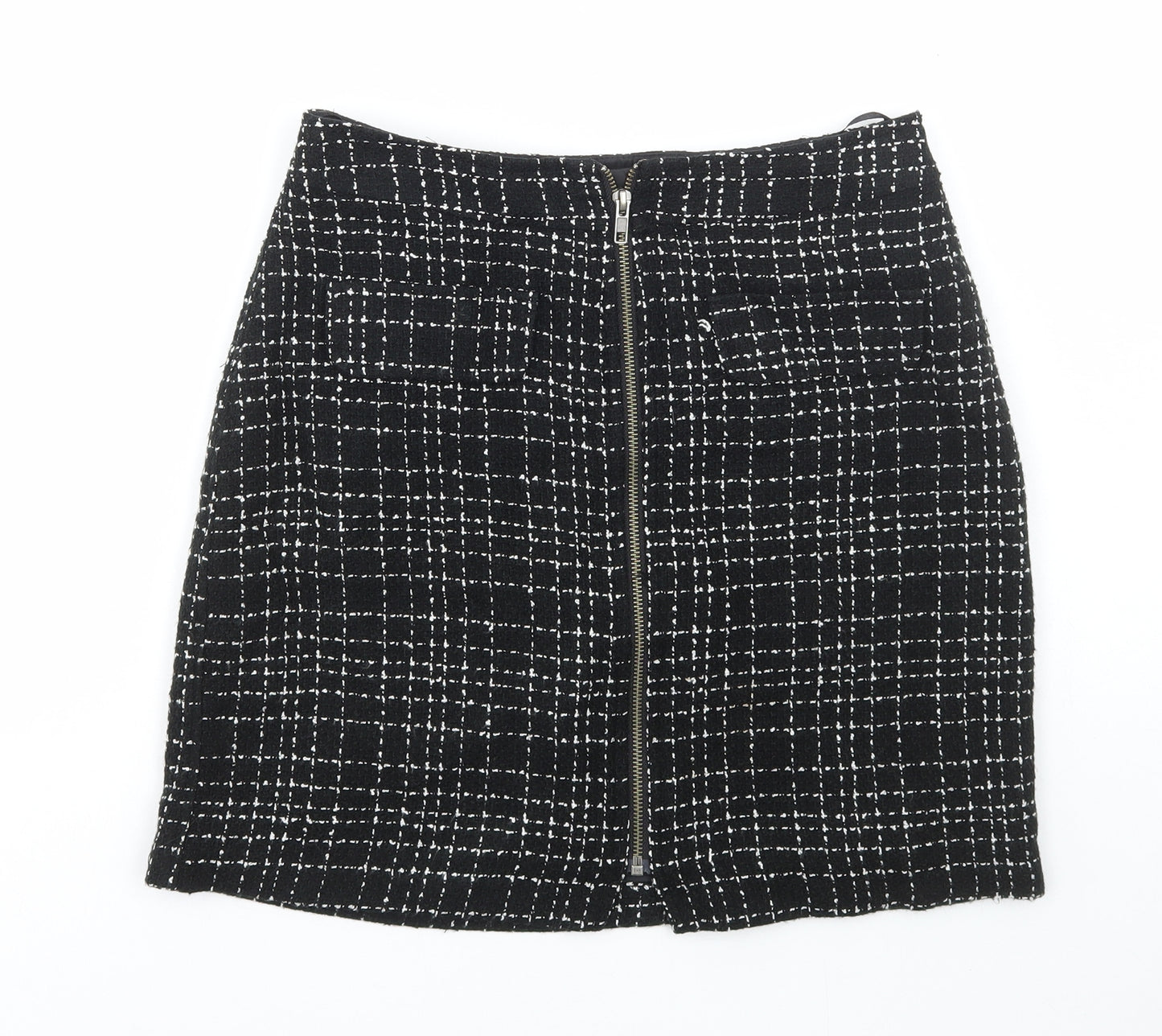 Papaya Womens Black Check Polyester Mini Skirt Size 10 Zip