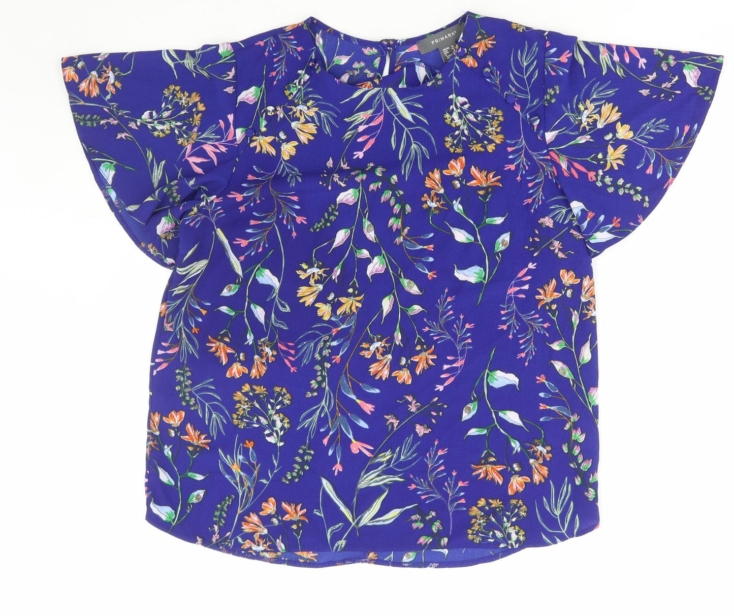 Primark Womens Blue Floral Polyester Basic Blouse Size 10 Round Neck