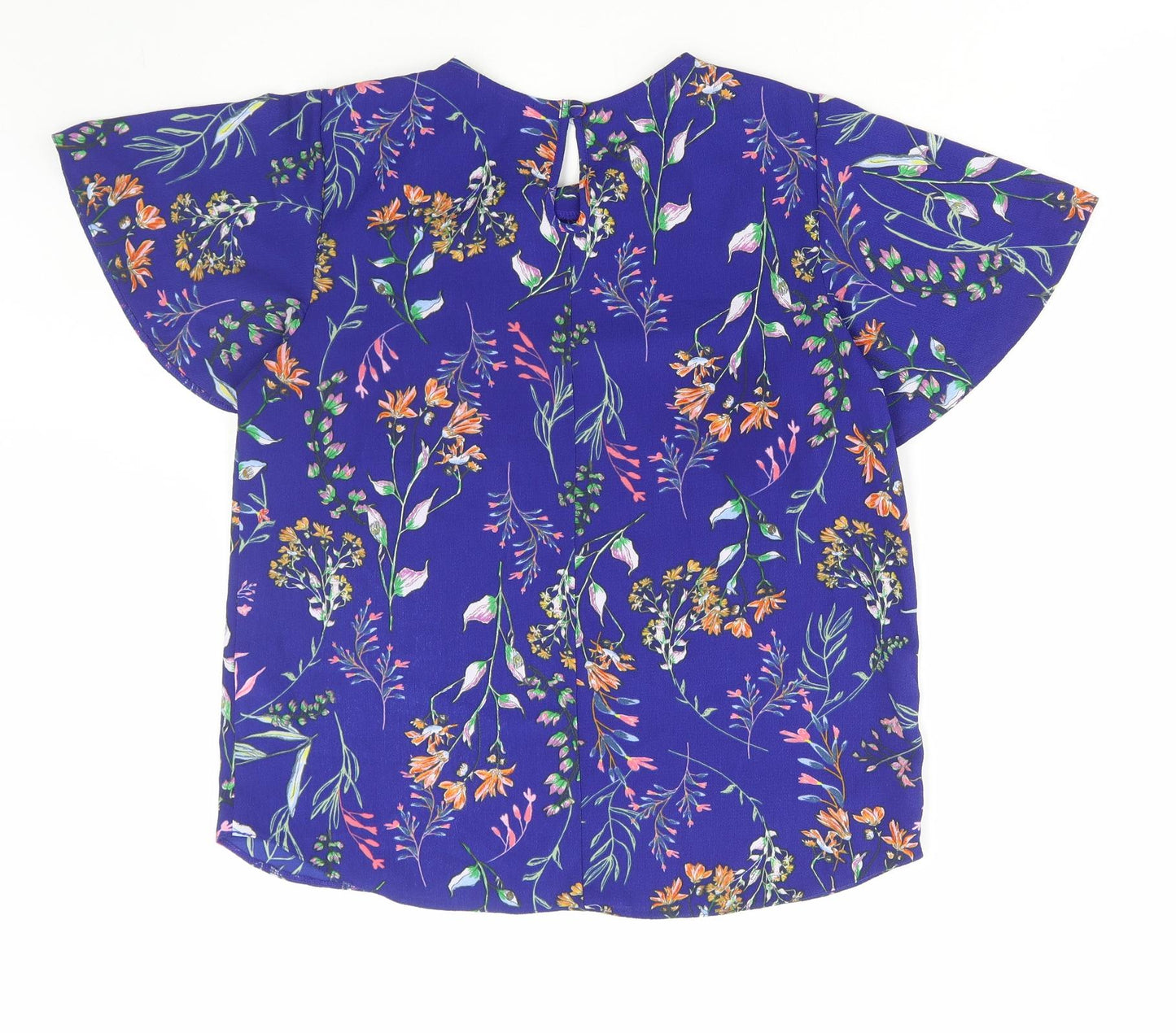 Primark Womens Blue Floral Polyester Basic Blouse Size 10 Round Neck