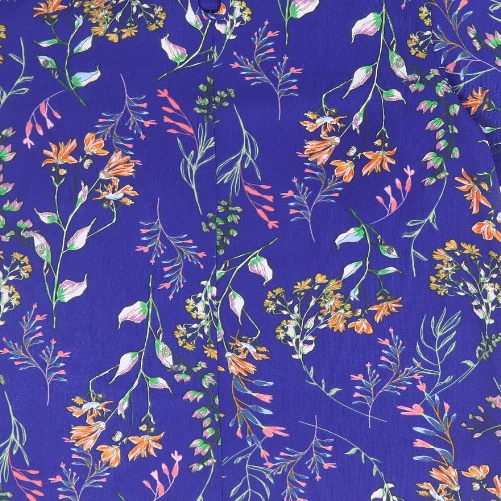Primark Womens Blue Floral Polyester Basic Blouse Size 10 Round Neck