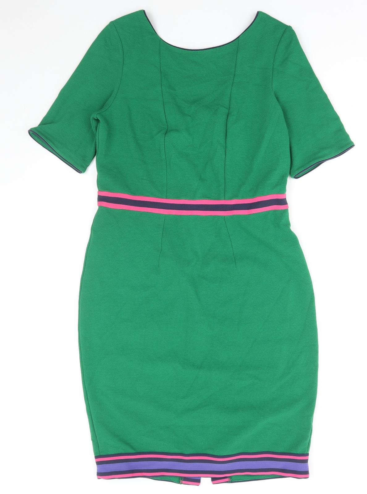 Boden Womens Green Cotton Pencil Dress Size 16 Scoop Neck Zip