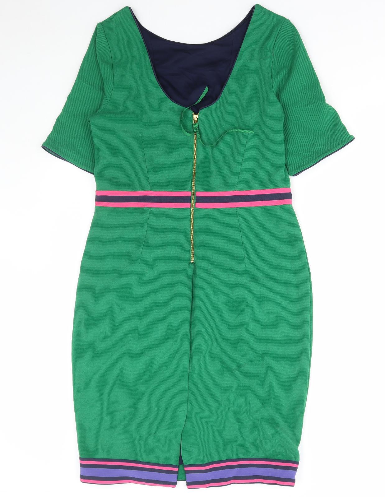 Boden Womens Green Cotton Pencil Dress Size 16 Scoop Neck Zip