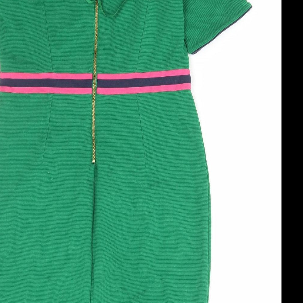 Boden Womens Green Cotton Pencil Dress Size 16 Scoop Neck Zip