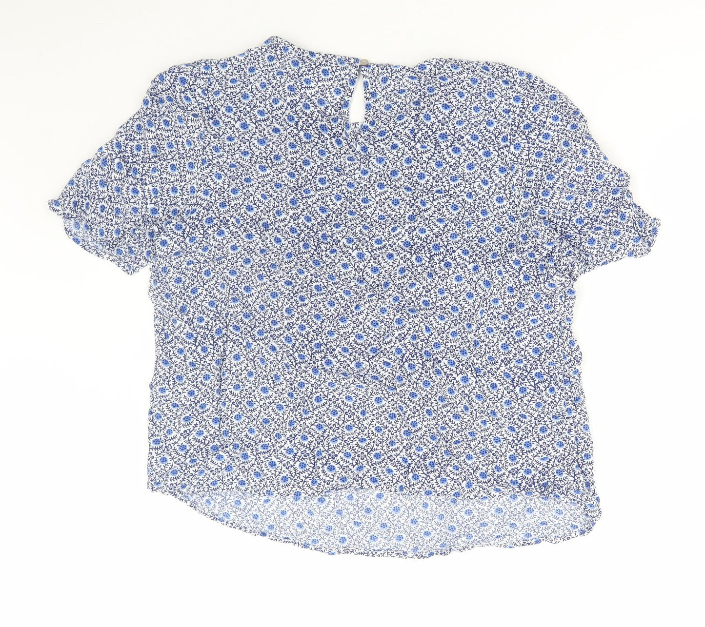 Marks and Spencer Womens Blue Geometric Viscose Basic Blouse Size 14 Round Neck