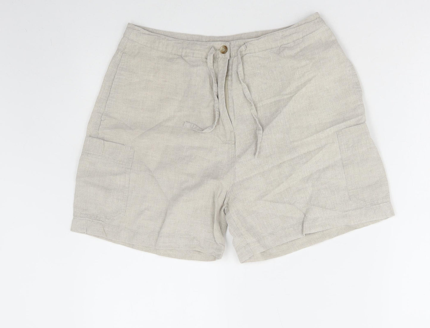 Dororthy Perkins Womens Beige Cotton Chino Shorts Size 12 L4 in Regular Zip