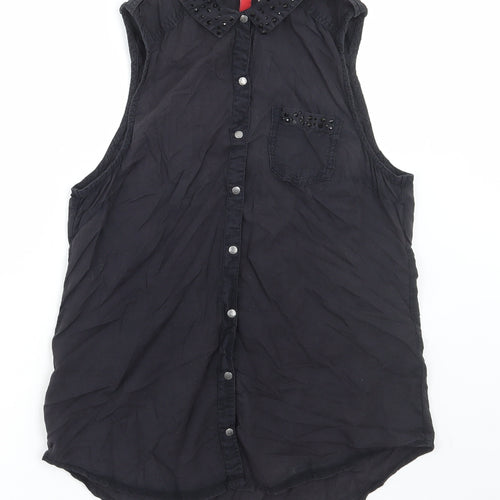 Divided by H&M Womens Black Cotton Basic Tank Size 8 Collared