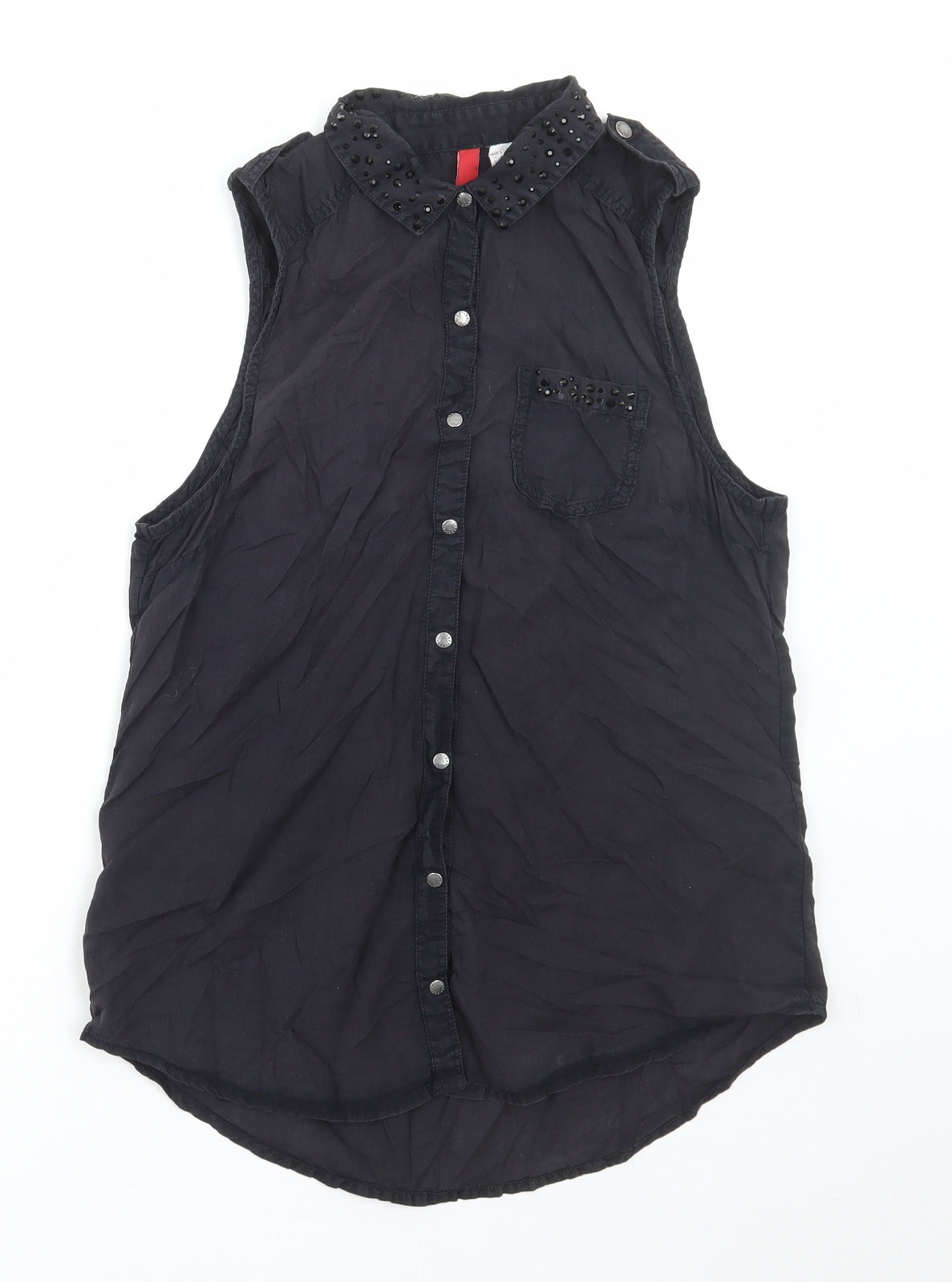 Divided by H&M Womens Black Cotton Basic Tank Size 8 Collared