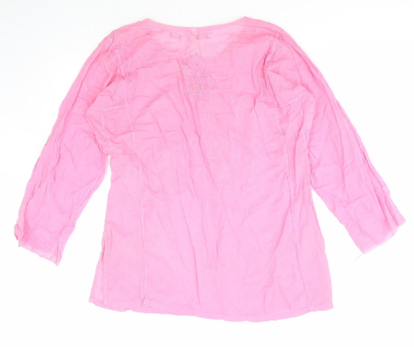 Preworn Womens Pink Paisley Polyester Basic Blouse Size L V-Neck