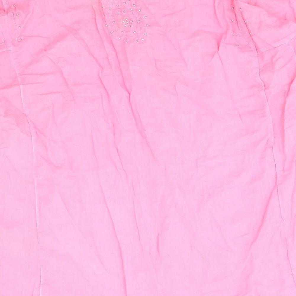 Preworn Womens Pink Paisley Polyester Basic Blouse Size L V-Neck