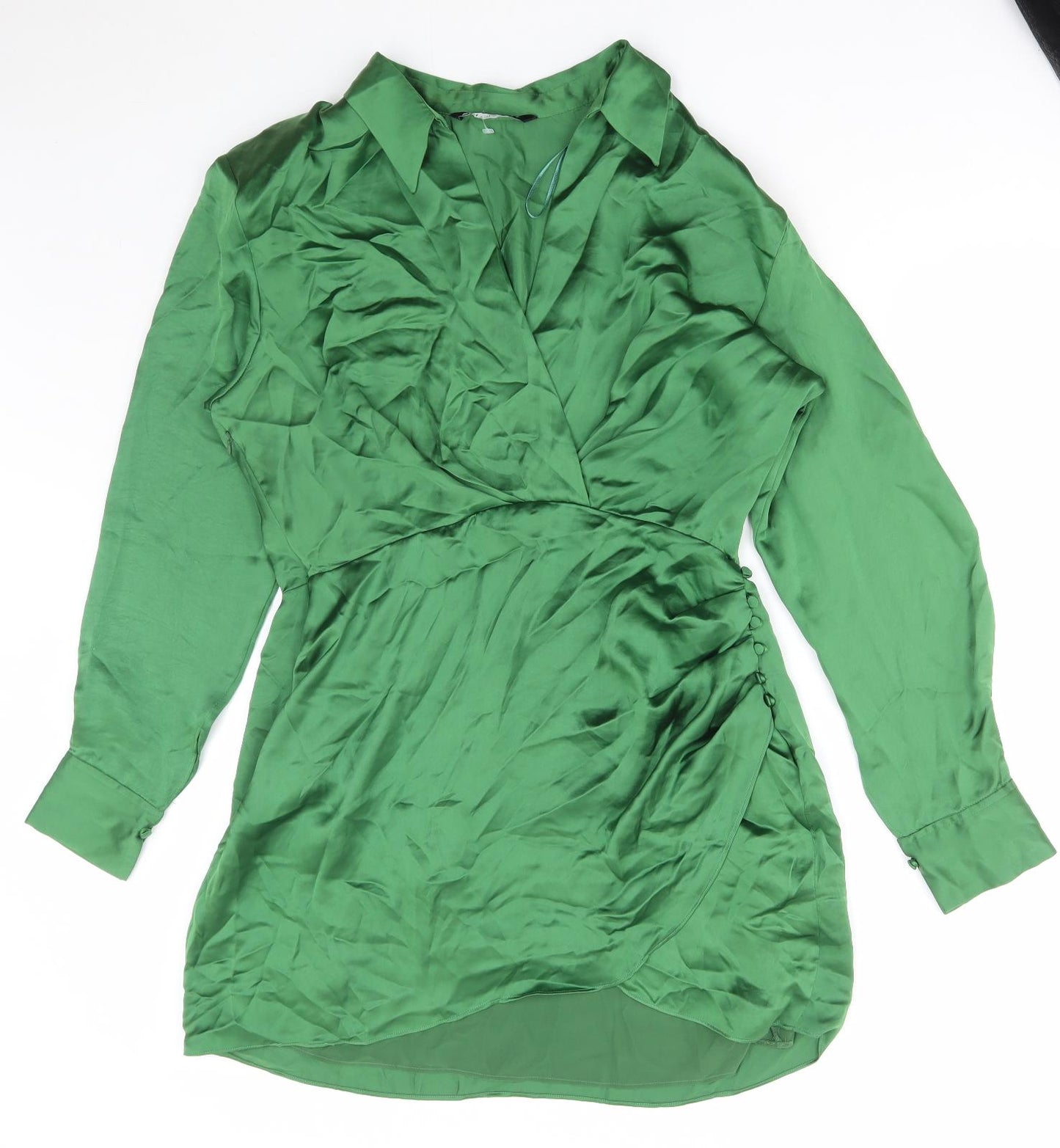Zara Womens Green Polyester Shirt Dress Size 2XL V-Neck Pullover
