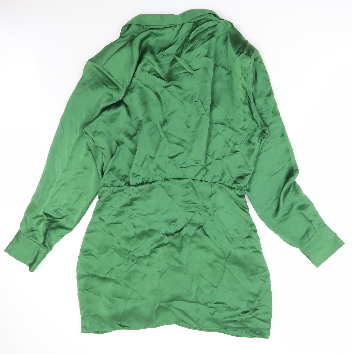 Zara Womens Green Polyester Shirt Dress Size 2XL V-Neck Pullover