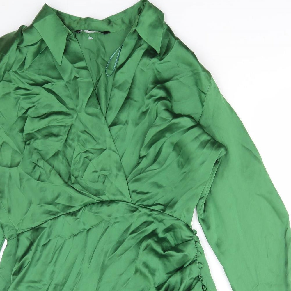 Zara Womens Green Polyester Shirt Dress Size 2XL V-Neck Pullover