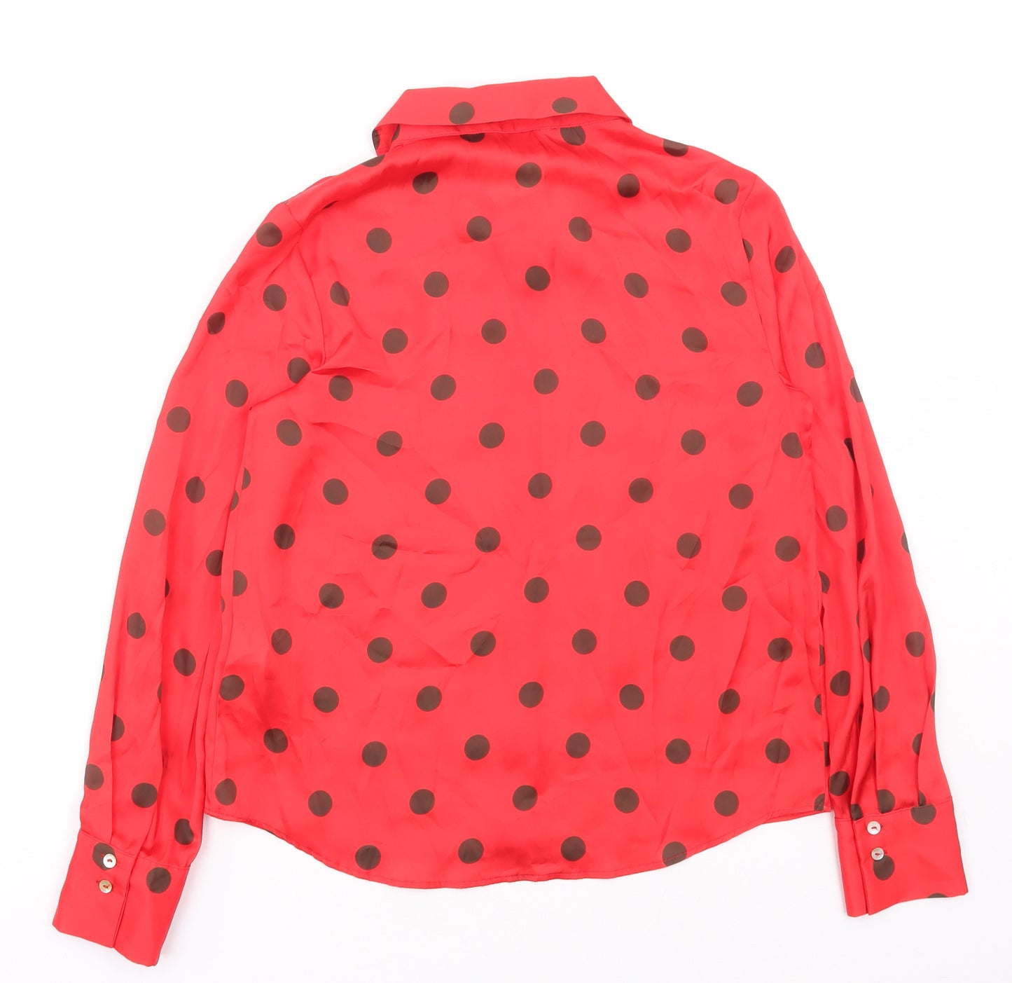Zara Womens Red Polka Dot Polyester Basic Button-Up Size XS Collared