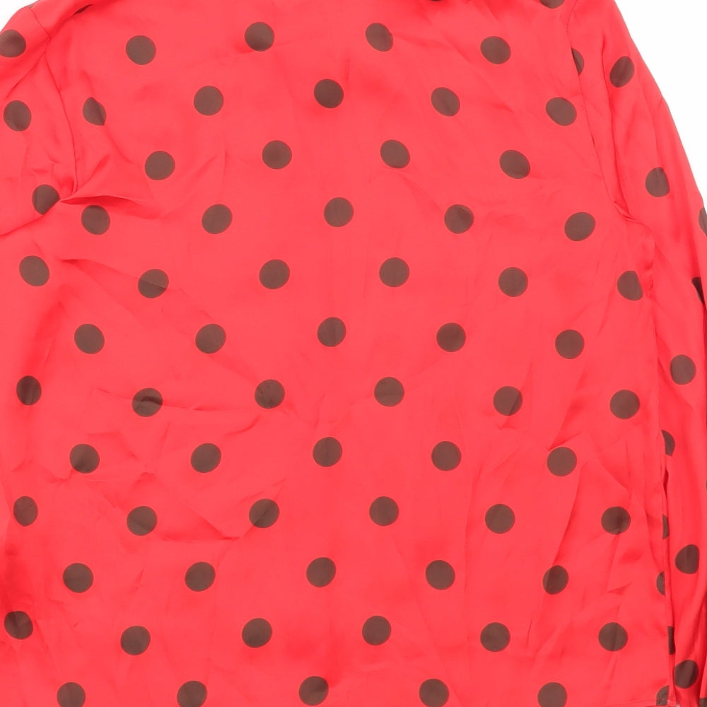 Zara Womens Red Polka Dot Polyester Basic Button-Up Size XS Collared