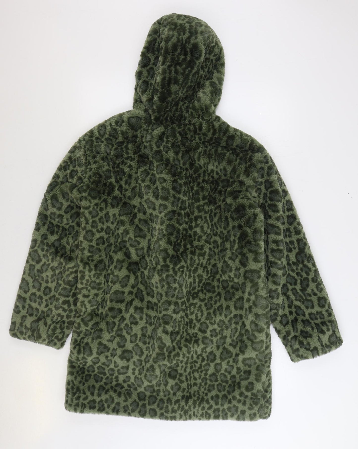 Marks and Spencer Womens Green Animal Print Jacket Size 10 Zip - Leopard Print Faux Fur