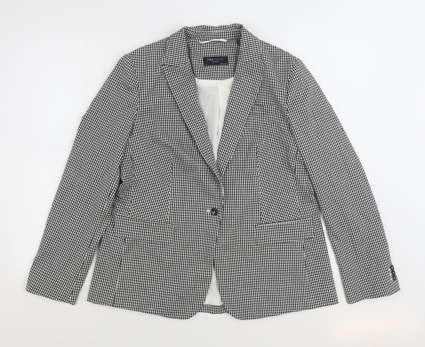Marks and Spencer Womens Black Check Jacket Blazer Size 14 Button