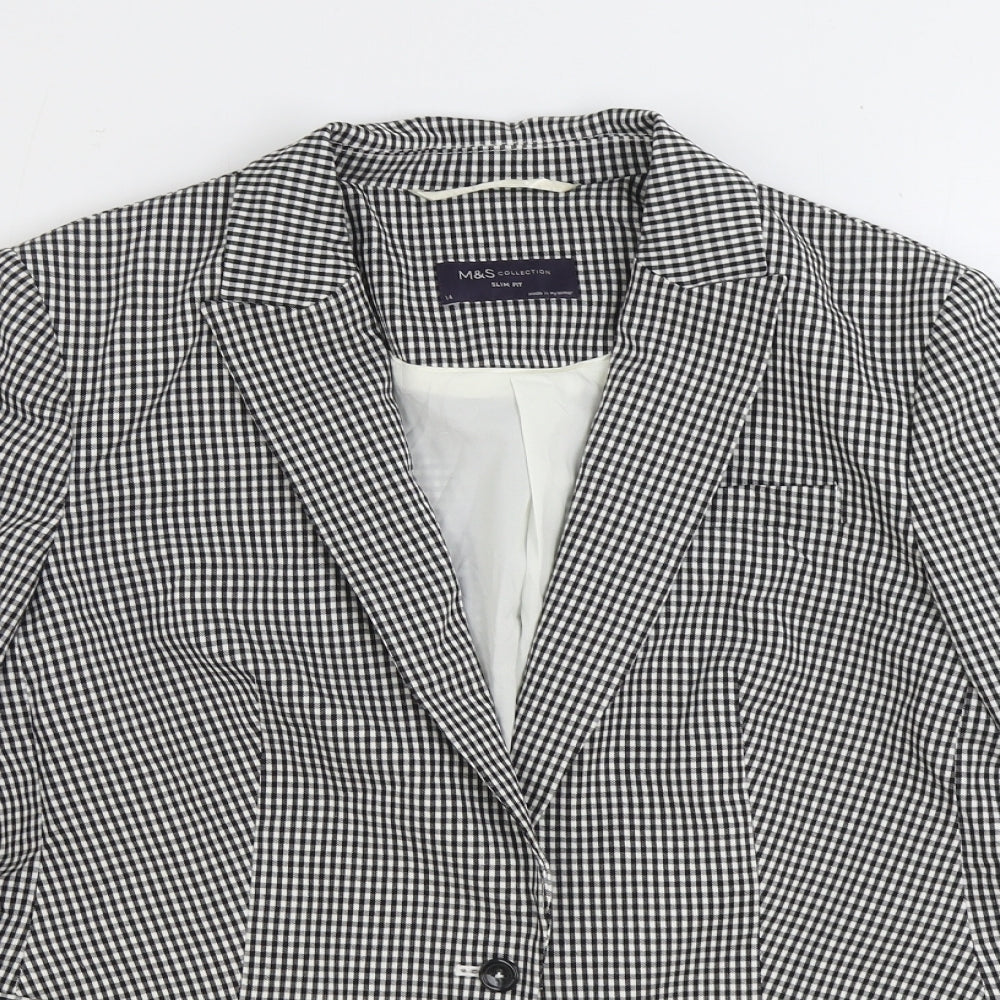 Marks and Spencer Womens Black Check Jacket Blazer Size 14 Button