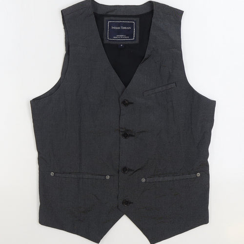 Indian Terrain Mens Grey Polyester Jacket Suit Waistcoat Size S