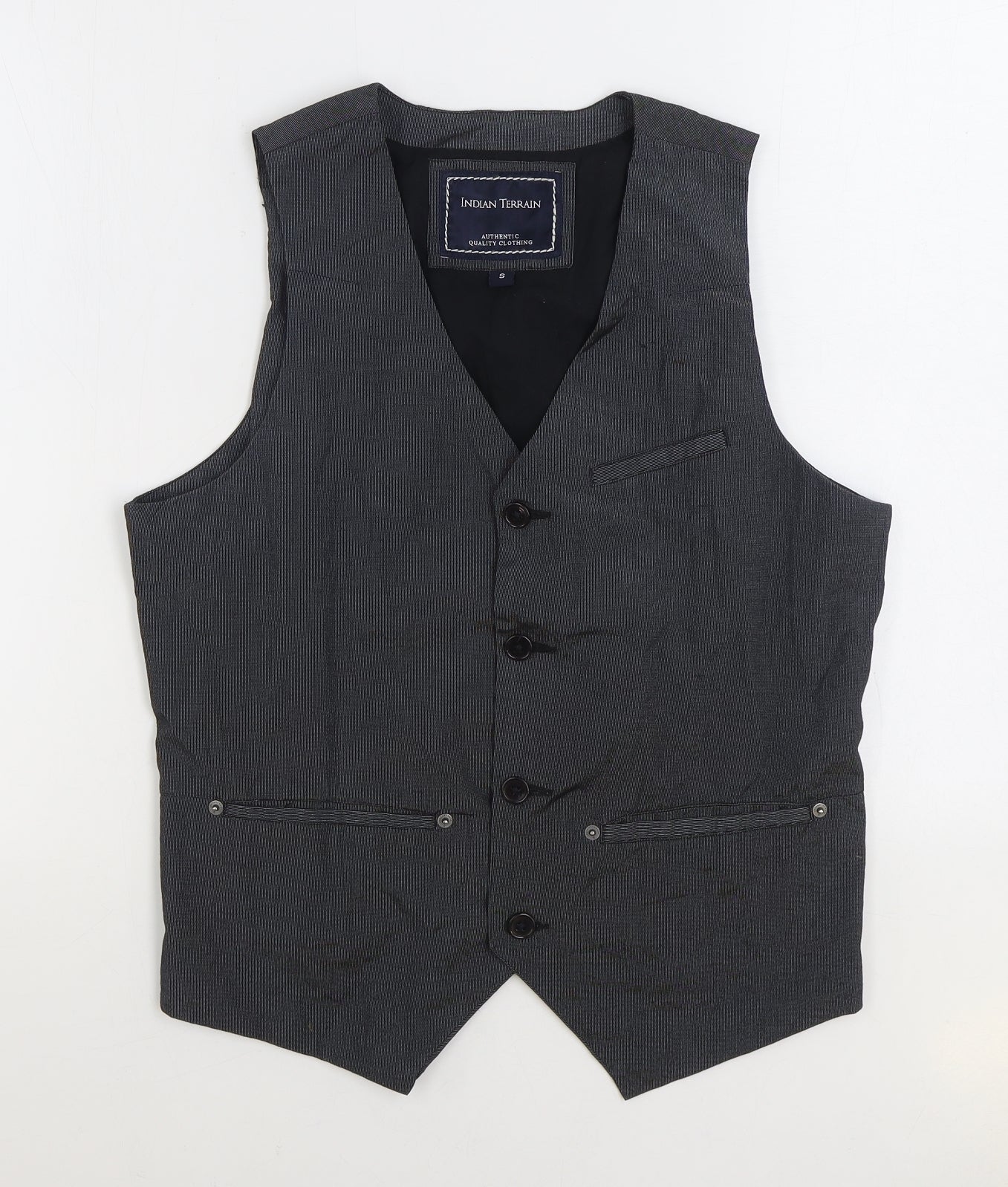 Indian Terrain Mens Grey Polyester Jacket Suit Waistcoat Size S