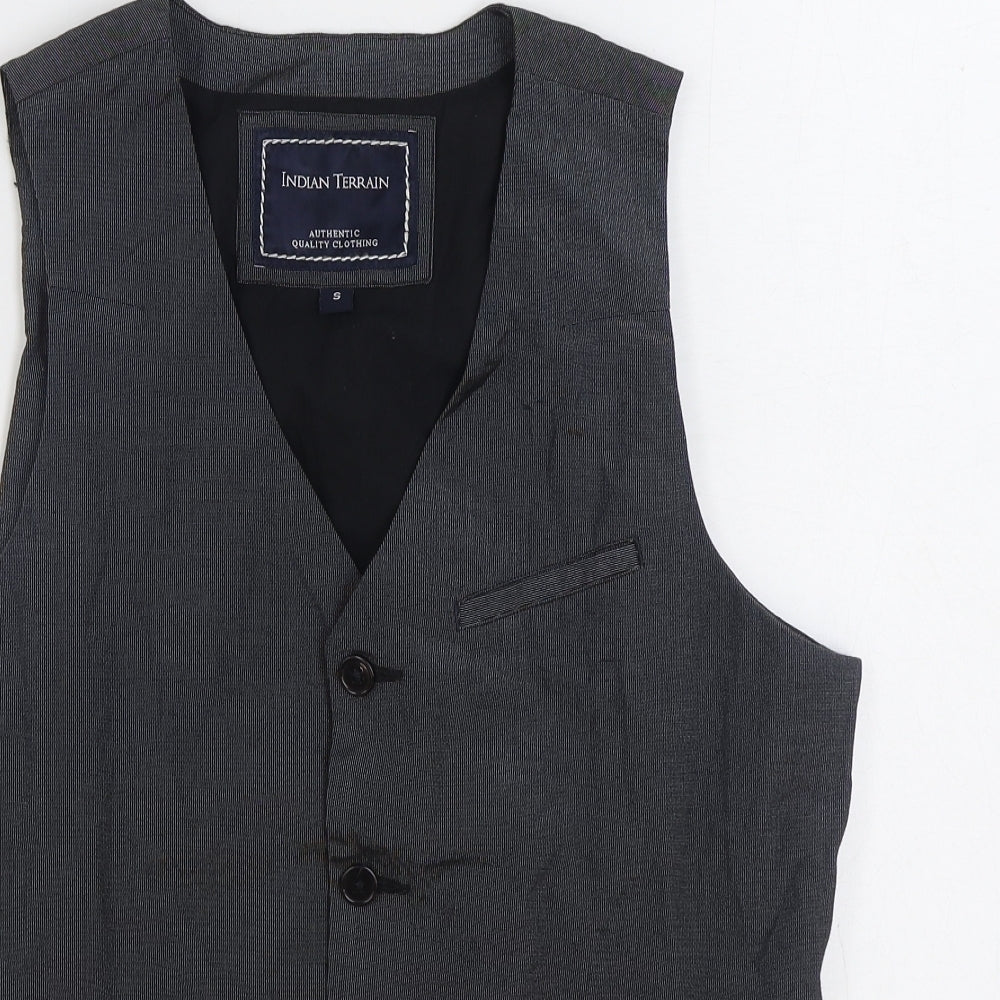 Indian Terrain Mens Grey Polyester Jacket Suit Waistcoat Size S