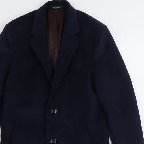 Primark Mens Blue Overcoat Coat Size S Button