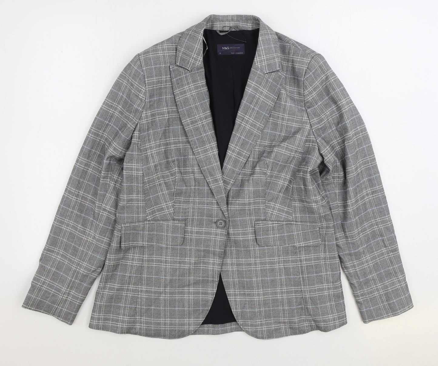 Marks and Spencer Womens Grey Plaid Jacket Blazer Size 14 Button