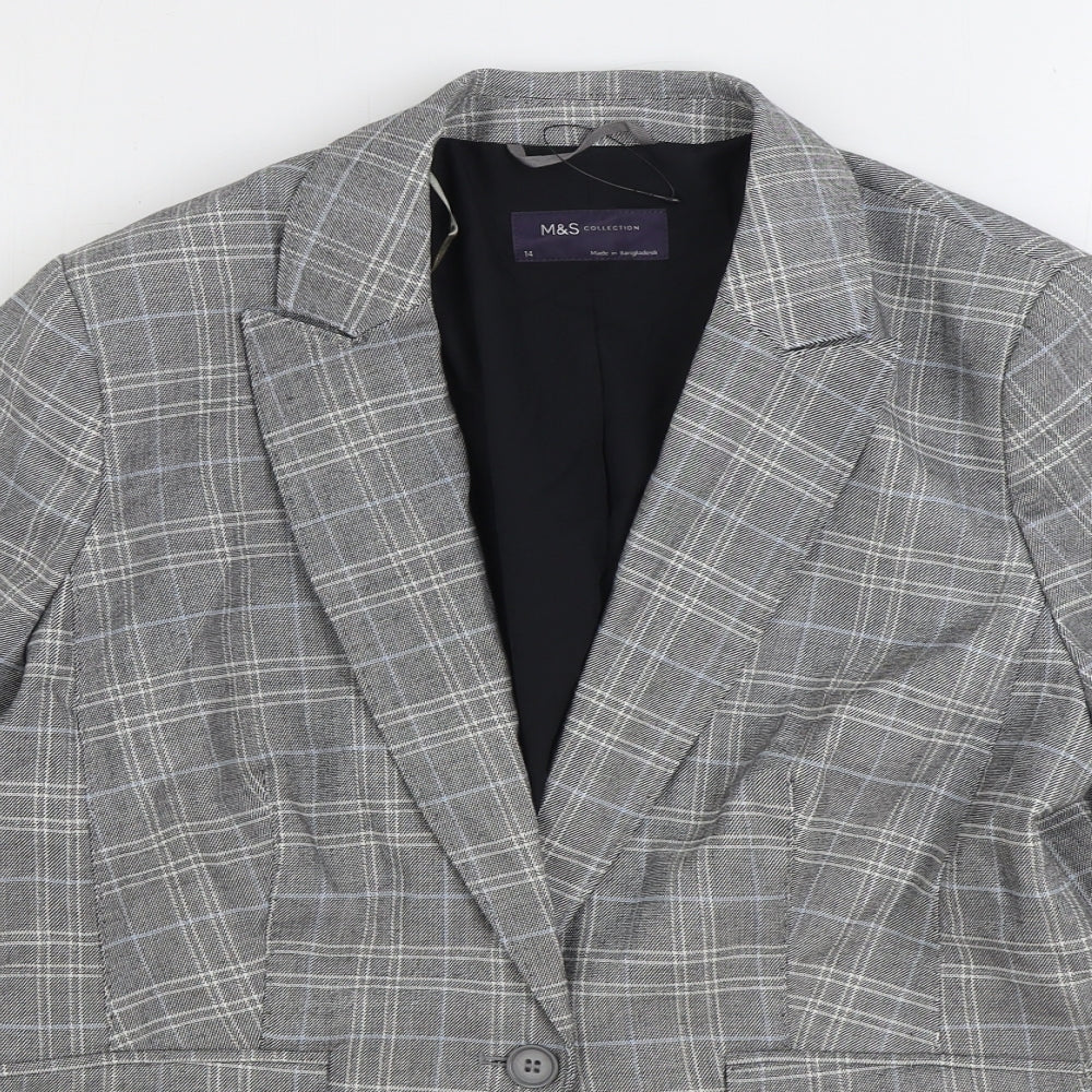 Marks and Spencer Womens Grey Plaid Jacket Blazer Size 14 Button