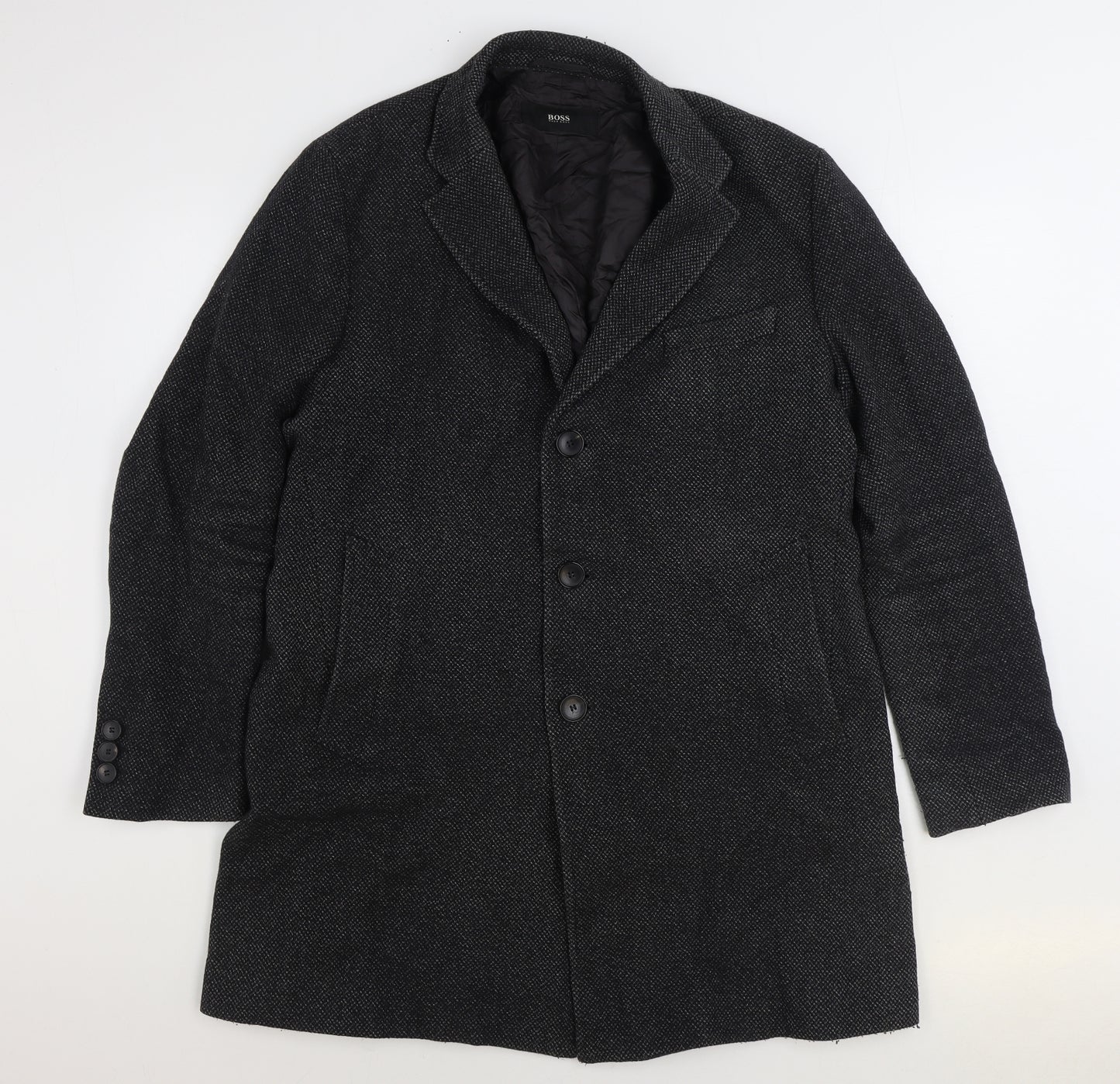 HUGO BOSS Mens Grey Overcoat Coat Size L Button
