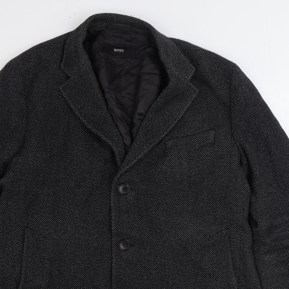 HUGO BOSS Mens Grey Overcoat Coat Size L Button