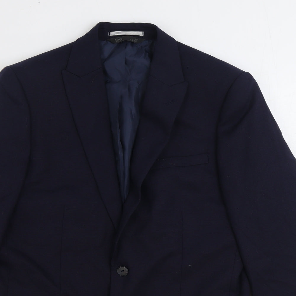 Marks and Spencer Mens Blue Wool Jacket Suit Jacket Size 40