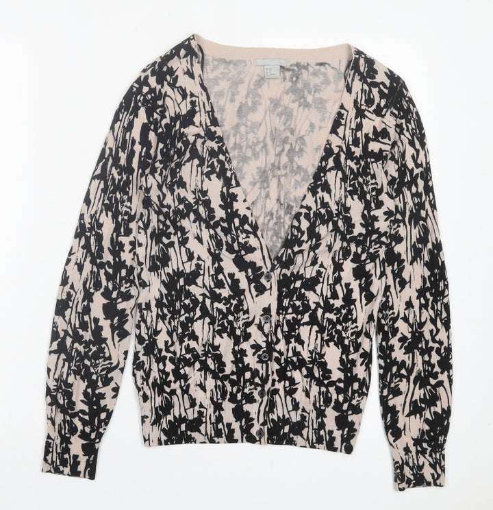 H&M Womens Black V-Neck Geometric Cotton Cardigan Jumper Size XS