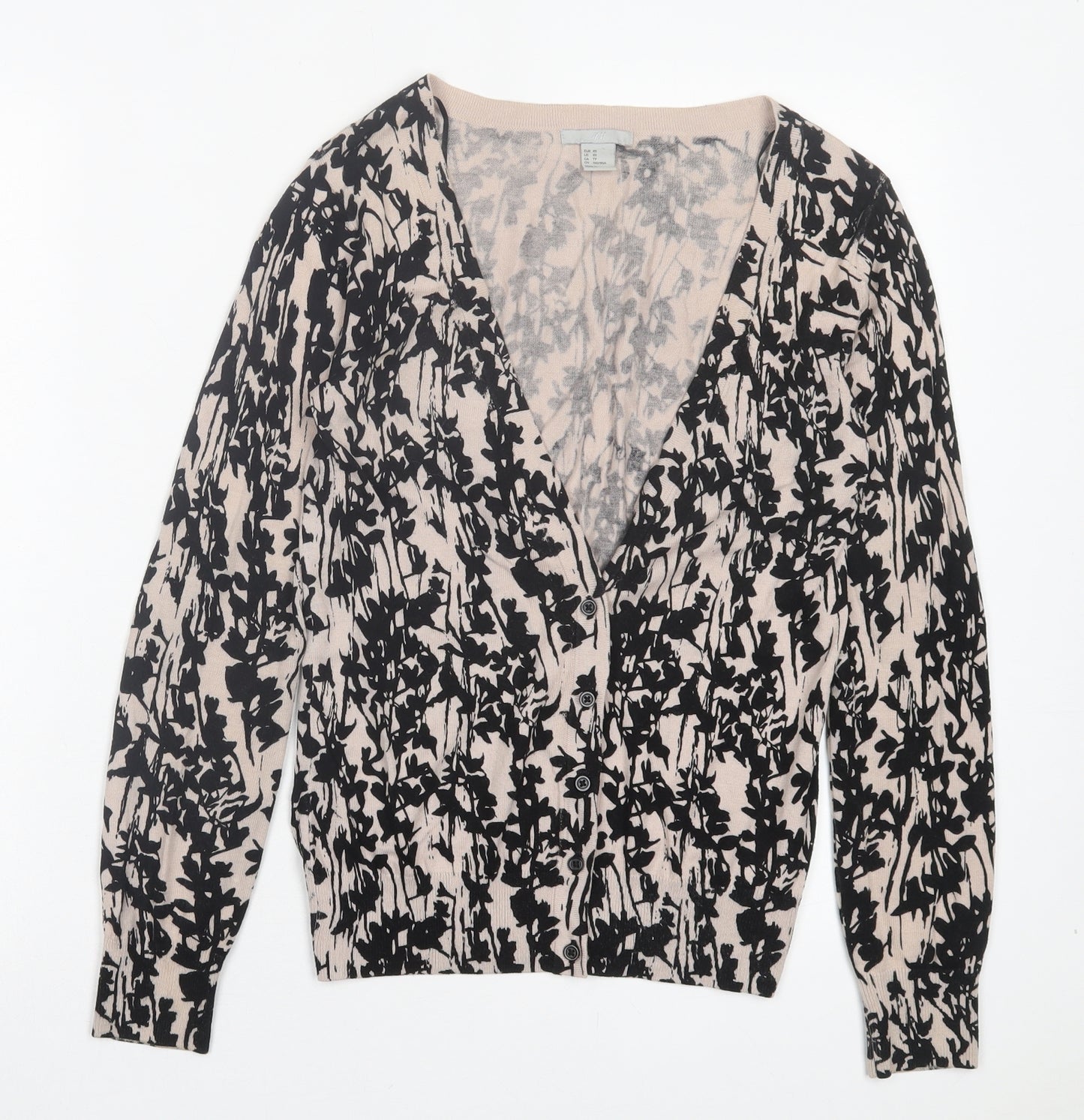 H&M Womens Black V-Neck Geometric Cotton Cardigan Jumper Size XS