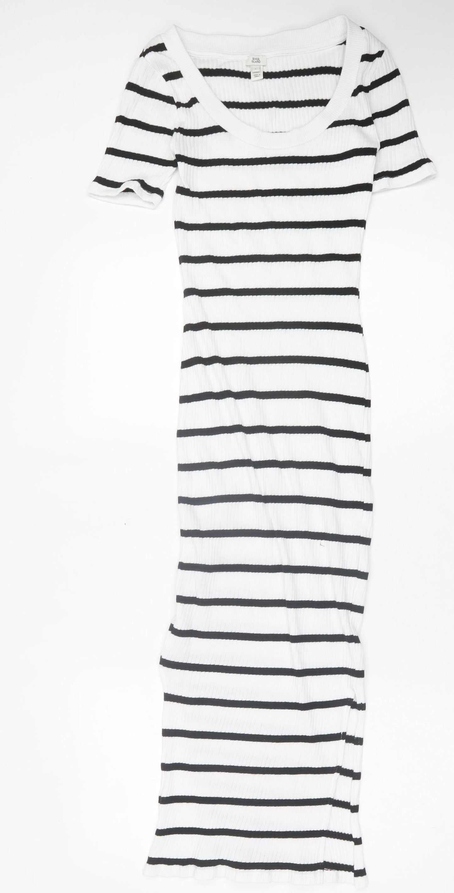River Island Womens White Striped Cotton Bodycon Size 6 Scoop Neck Pullover