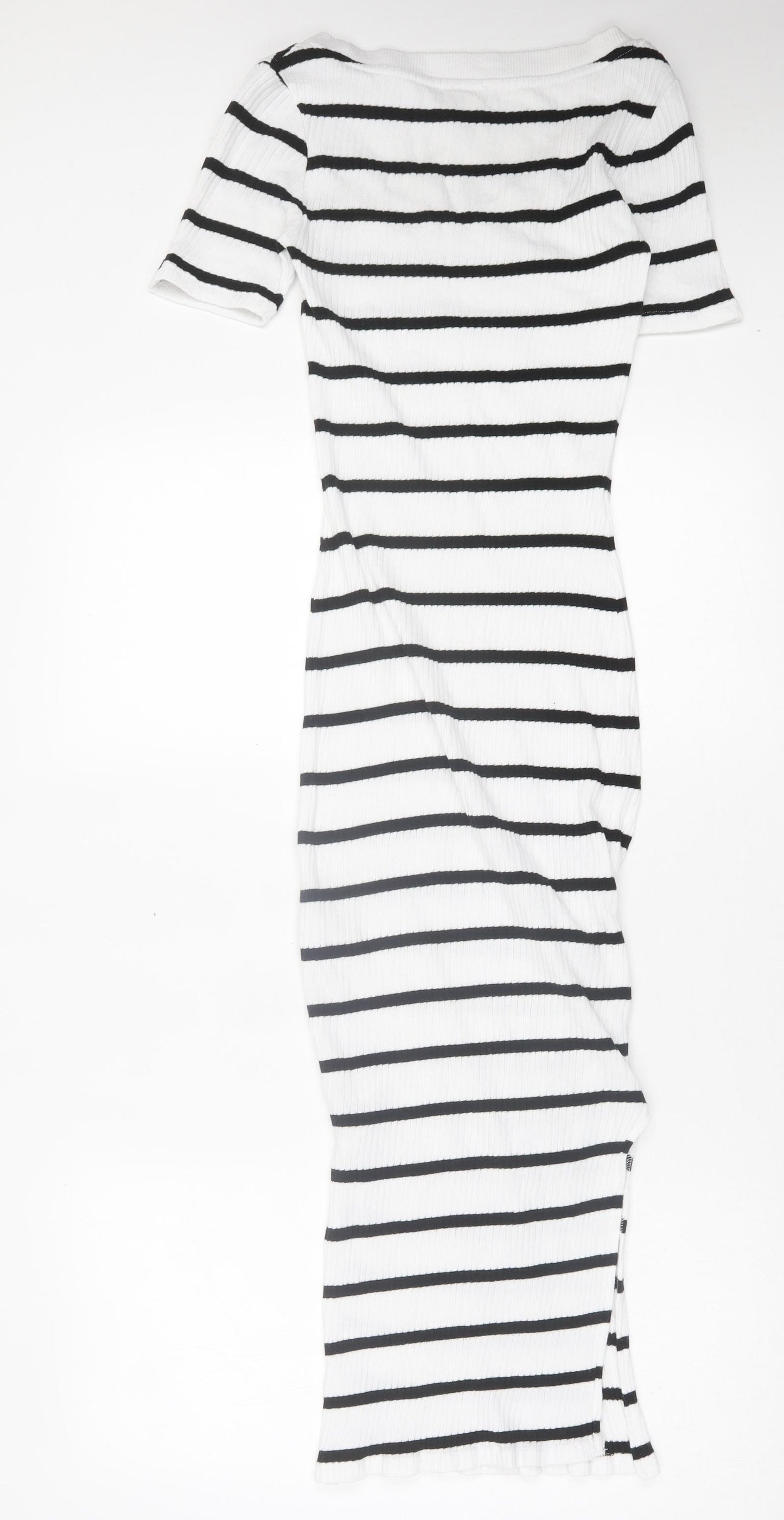 River Island Womens White Striped Cotton Bodycon Size 6 Scoop Neck Pullover
