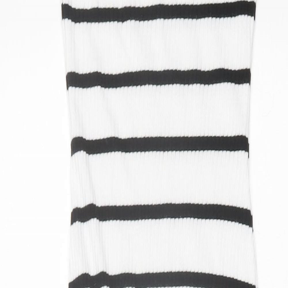 River Island Womens White Striped Cotton Bodycon Size 6 Scoop Neck Pullover