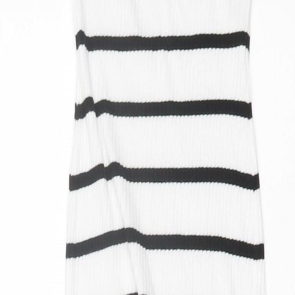 River Island Womens White Striped Cotton Bodycon Size 6 Scoop Neck Pullover