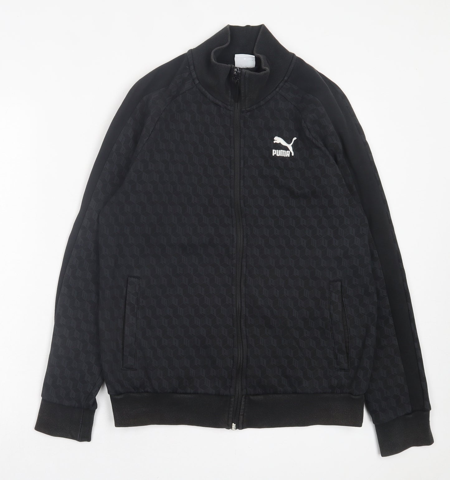 PUMA Mens Black Geometric Cotton Full Zip Sweatshirt Size S