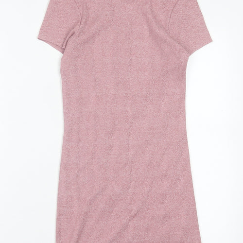 River Island Womens Pink Cotton A-Line Size 6 Crew Neck Tie
