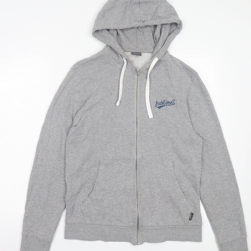 JACK & JONES Mens Grey Cotton Full Zip Hoodie Size S