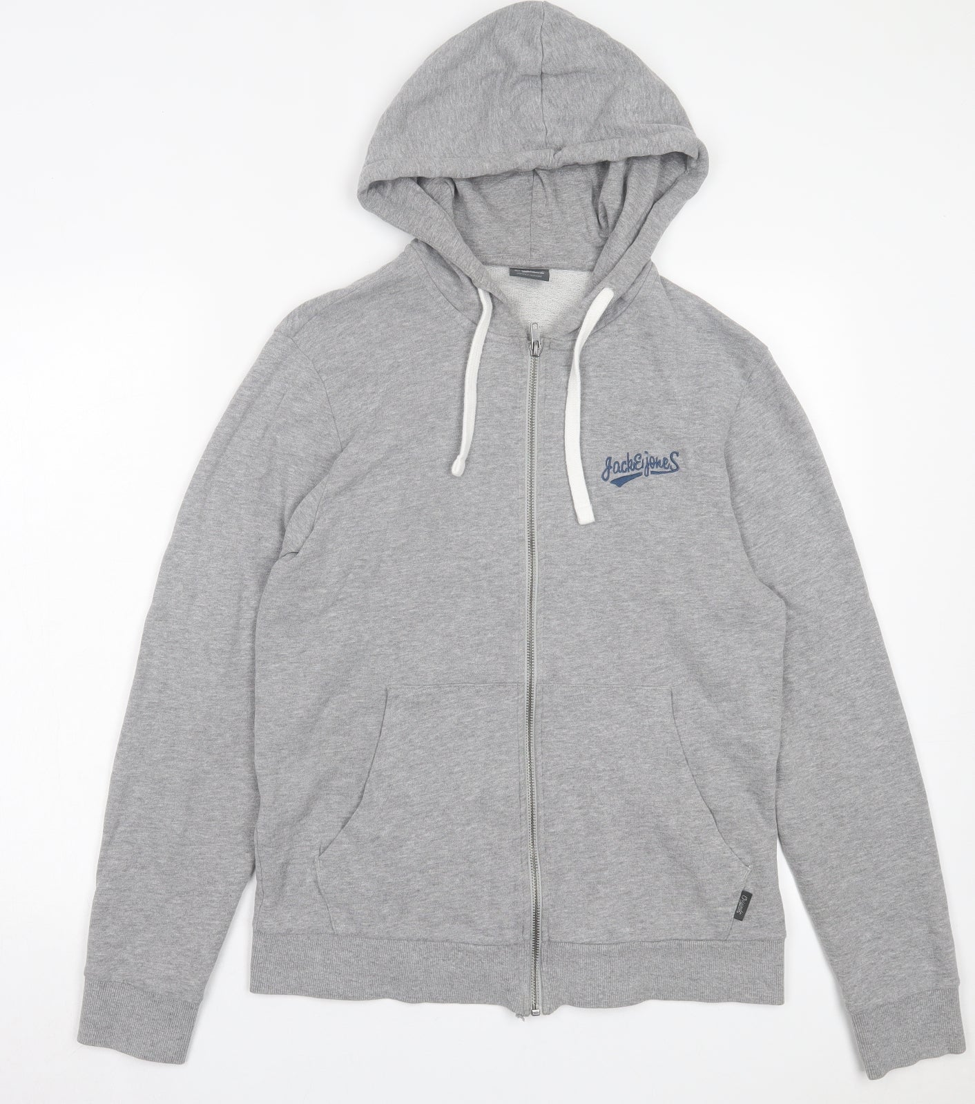 JACK & JONES Mens Grey Cotton Full Zip Hoodie Size S