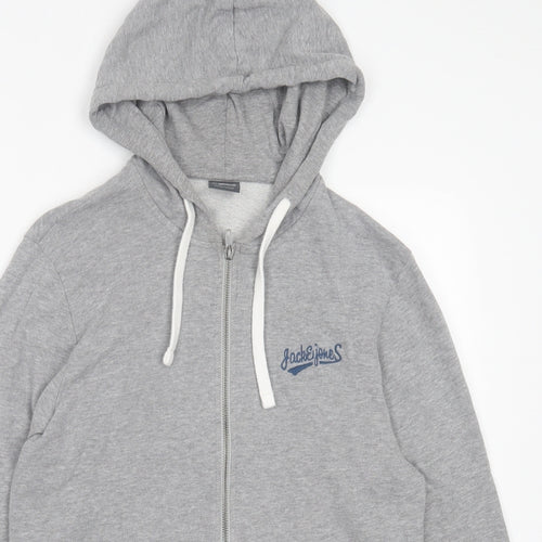 JACK & JONES Mens Grey Cotton Full Zip Hoodie Size S