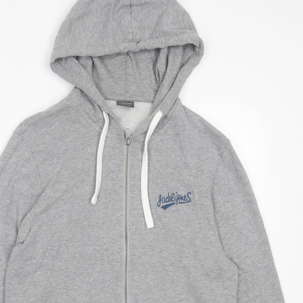JACK & JONES Mens Grey Cotton Full Zip Hoodie Size S
